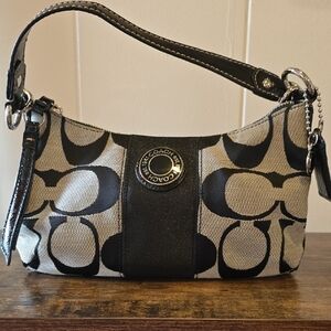 Coach Black and Cream Shoulder Bag with Signature Monogram